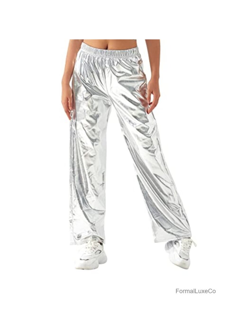 Metallic High Waist Stretchy Jogger Pants Holographic Hip Hop Club Wear